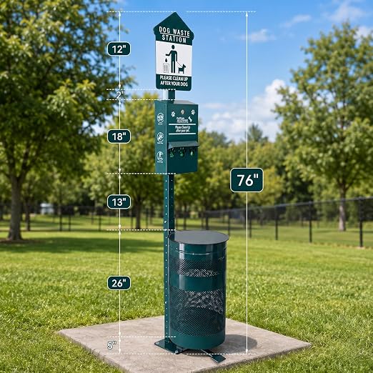 Dog Waste Station - Durable Dog Poop Trash Can Outside, 10-Gallon Capacity with Lid, Pet Waste Station for Parks, Yards & Public Spaces