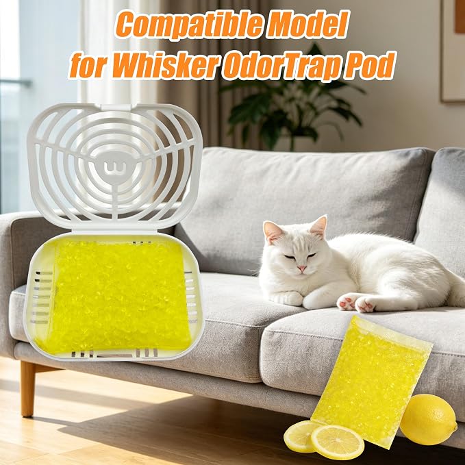 12 Packs Cat Litter Deodorizer Refills Compatible with Whisker OdorTrap Pod | Odor Eliminator for Self-Cleaning and Traditional Litter Boxes (Lemon)