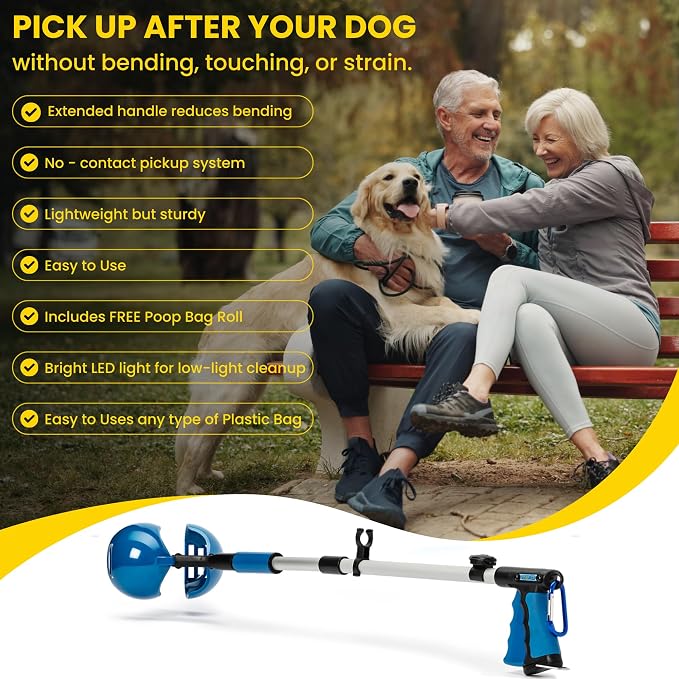 Dog Pooper Scooper 3 Tools in 1, Portable Pooper Scooper for Large & Small Dogs | Long Handle Poop Scooper for Dogs | Durable & Easy-to-Use Poop Scooper for Yard with Sticky Roller Feature