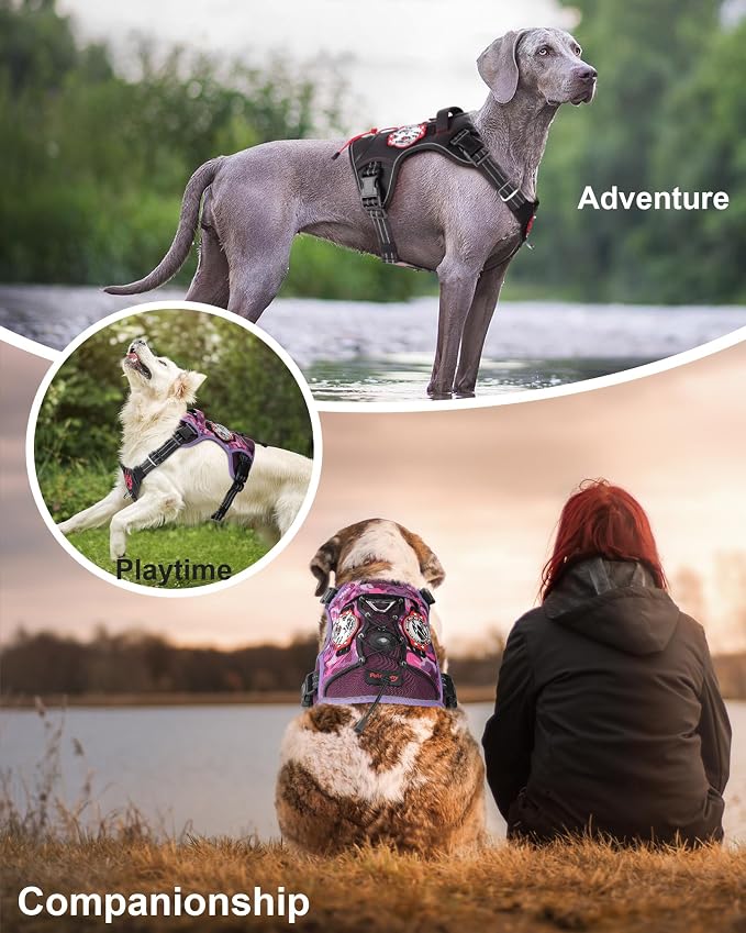 Petnanny Tactical Dog Harness No Pull Service Dog Vest XL Purple | Tactical Dog Vest with breathable mesh & hook loop panel, no pull harness for walking training, adjustable fit