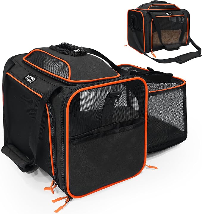 Cat Carrier Soft Expandable Pet Carrier Top & Sides Expandable Airline Approved 360° Ventilation Soft-Sided Cat Carriers Pet Travel Bag with Breathable Mesh Built-in Safety Leash & Reversible Cushion