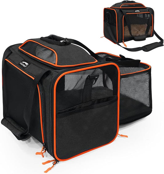 Cat Carrier Soft Expandable Pet Carrier Top & Sides Expandable Airline Approved 360° Ventilation Soft-Sided Cat Carriers Pet Travel Bag with Breathable Mesh Built-in Safety Leash & Reversible Cushion