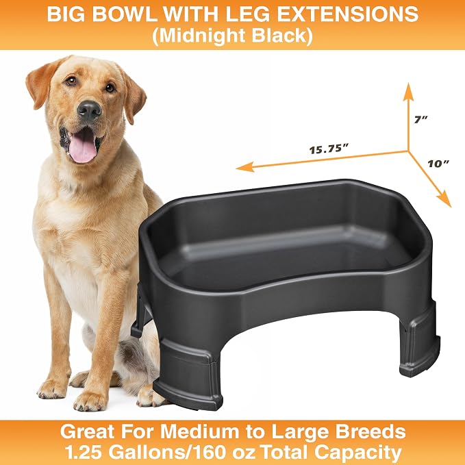 Neater Pet Brands Extra Large Water Bowl for Dogs, Elevated Outdoor Dog Water Bowl (1.25 Gallon XL Capacity), Big Trough Style Food Dish for Indoors or Outside, No Spill Large Dog Bowls, Black