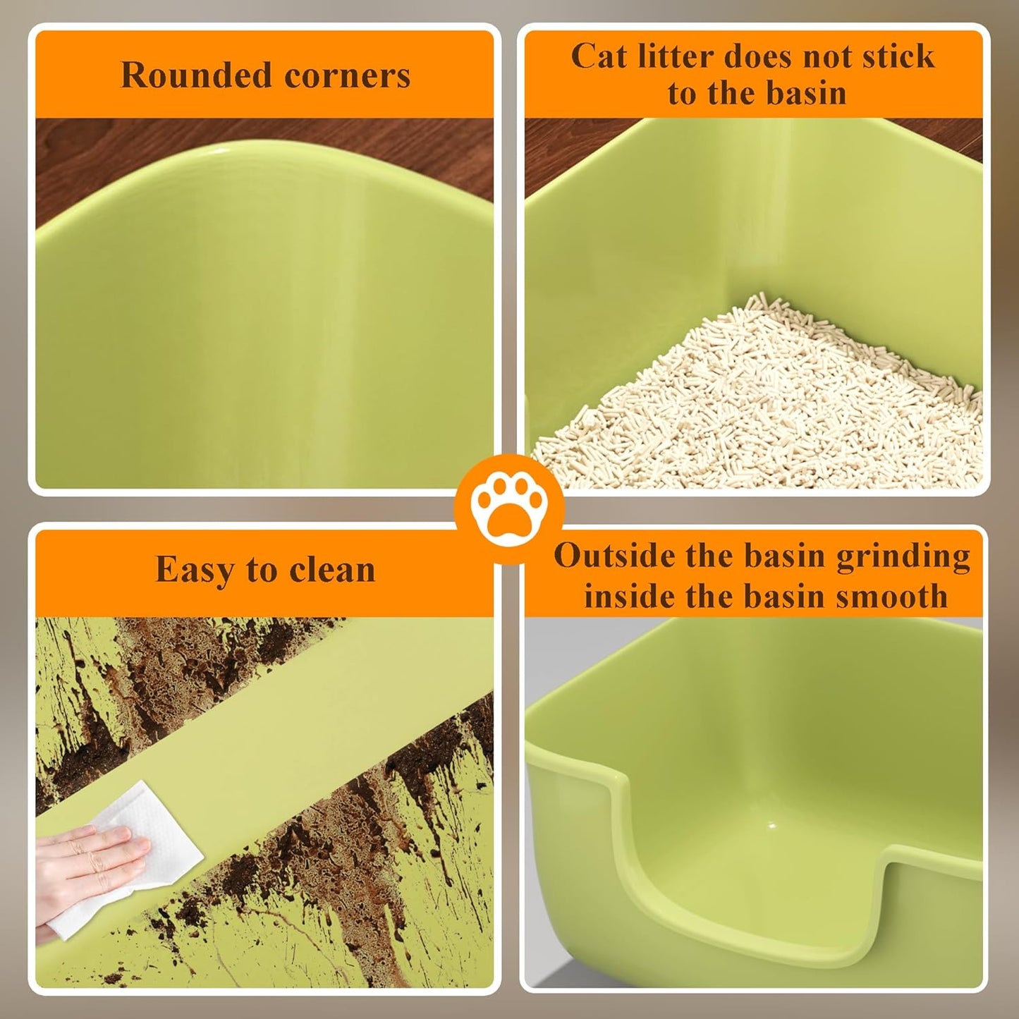 Large Cat Litter Box with High Sides, Open Kitty Litter Boxes Anti-Splashing for Indoor Cat Low Entry Cat Litter Pan for Small and Elderly Cats, Tool-Free Assembly(19.7” * 15.76” * 8.67” Grey)