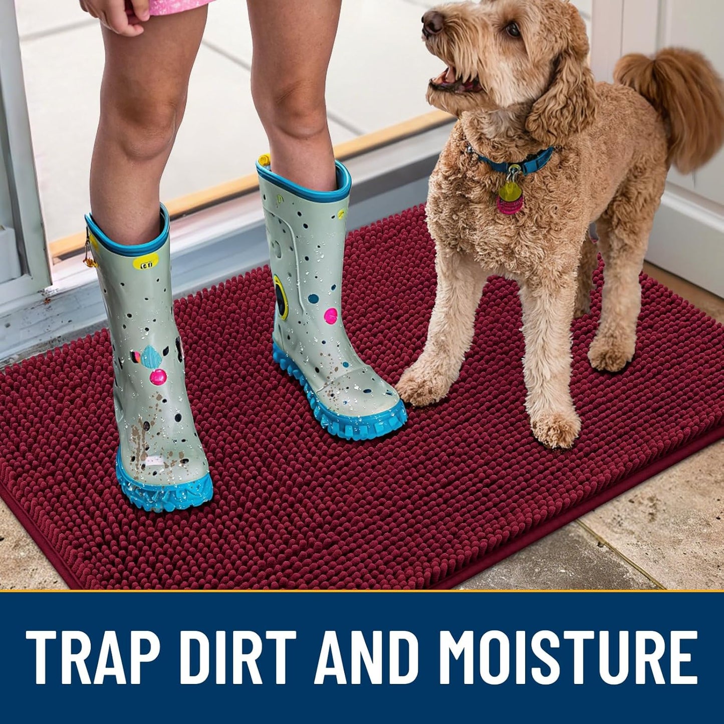 Smiry Dog Door Mat for Muddy Paws 70x24, Absorbs Moisture and Dirt Doormat, Non-Slip Washable Quick Dry Chenille Front Door Mat Indoor Entrance, Entryway Carpet for Inside Floor, Burgundy