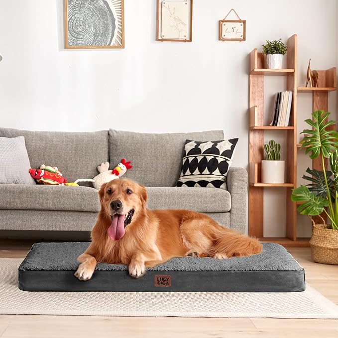 EHEYCIGA Orthopedic Dog Bed Large with Removable Washable Cover, 47IN Grey | Egg Crate Foam Support, Durable Oxford fabric, Non-Slip Bottom, Machine Washable, Soft Waterproof Plush Pet Bed Mat For Crate