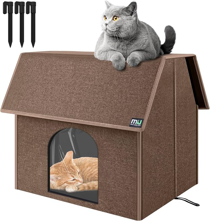 MIU COLOR Outdoor Cat House, Upgraded Large Weatherproof Cat Houses for Outdoor Cats, Insulated Feral Cat Shelter with Removable Soft Mat, Easy to Assemble,17.1" x 15" x 16.6", Brown | Insulated Feral Cat Shelter with Removable Soft Mat, Easy to Assemb...