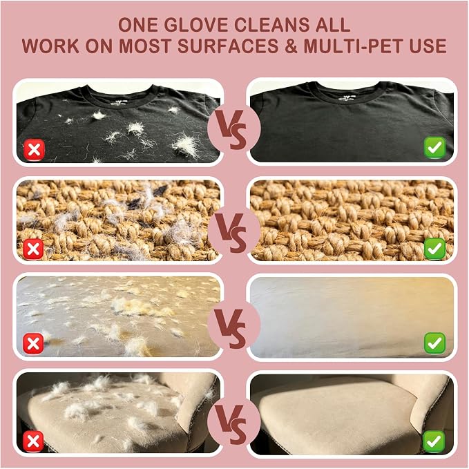 2 Pack Thickened Electrostatic Pet Hair Removal Gloves, Reusable Dogs & Cats Hair Remover, Gentle Lint Remover Glove for Furniture, Couch, Clothes, Car Seat | easy to remove cats or dogs hair from clothes, carpet, couch, car seat; newly Upgrade Thicken...