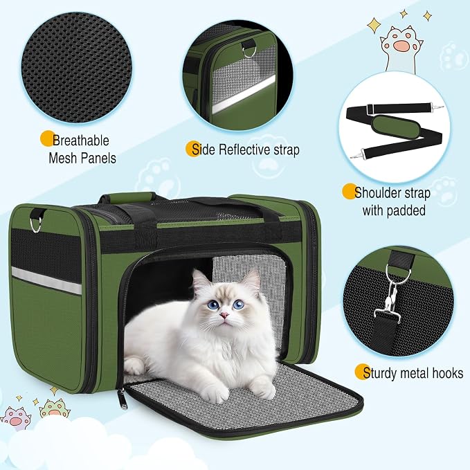 HUANLANG Cat Carrier Airline Approved,Soft-Sided Dog Carriers for Small Dogs Medium Cats,Pet Travel Carrier Up to 20 Lbs,Collapsible Cat Bag