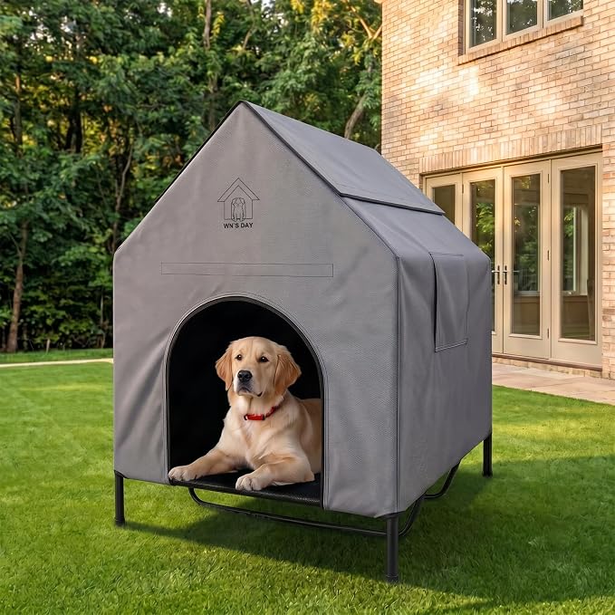 48'' Large Dog House Outdoor for Large Dogs Outside, Dog Tent, Pet House | Weatherproof Large Dogs House with Textilene Elevated Dog Bed, Breathable Dog House Outdoor with Windows and Sunshades