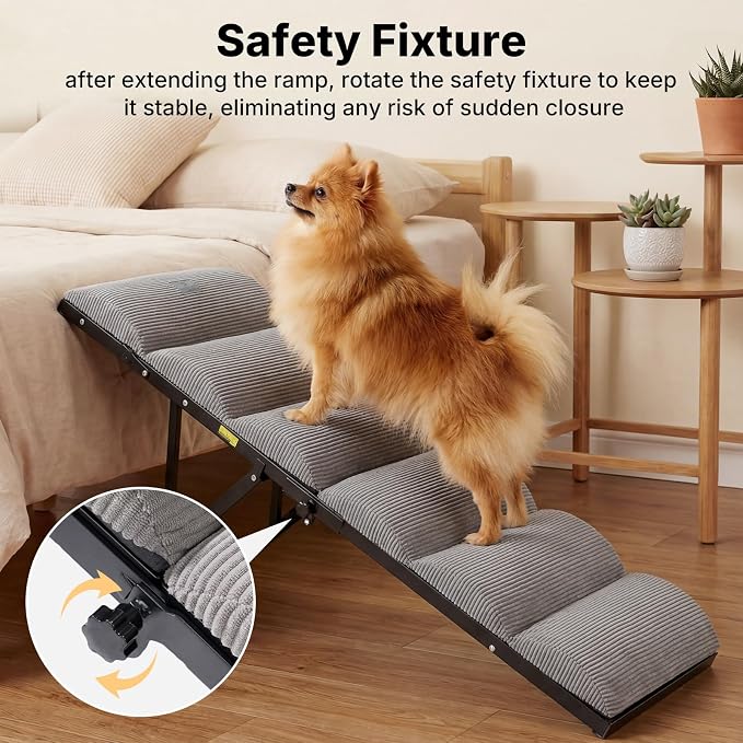 Veehoo Foldable Dog Ramp for Bed Couch Large Dogs, Adjustable 17-23'' High | Portable Dog Stairs 17" Extra Wide for Small Medium Large Pet, Folding Indoor Doggie Steps with Non-Slip Pad, up to 150lbs
