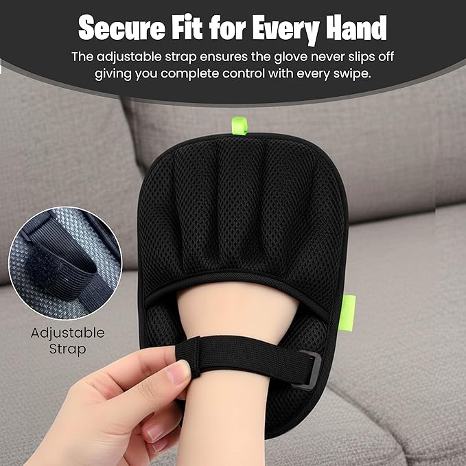 UPGRADED Thicker Electrostatic Pet Hair Remover Glove for Dogs & Cats – Five-Finger Fur Removal Tool with Secure Velcro Strap for Couch Sofa, Clothing & Pet Beds, Includes 2 Laundry Hair Remover Balls