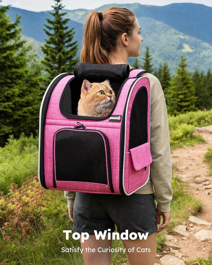 pecute Cat Backpack Extendable, Cat Carrier Backpack with Breathable Window