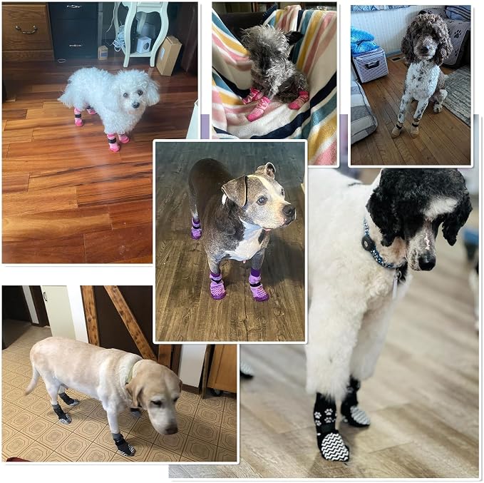 EXPAWLORER 6Pcs Anti Slip Dog Socks to Prevent Licking Paws, Dog Shoes for Hot Pavement Double Sides Dog Boots & Paw Protectors Booties for Hardwood Floors with Grip Small Medium Large Senior Dogs, XL