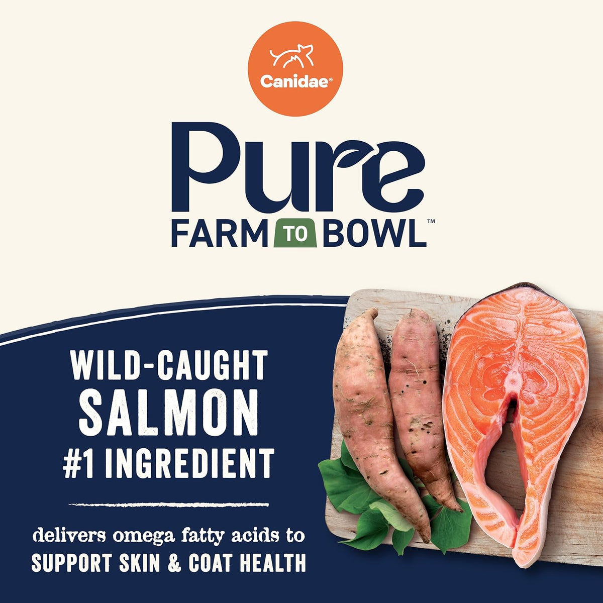 Canidae Pure Farm to Bowl, Grain-Free, Wild-Caught Salmon & Sweet Potato Dog Food, Adult 4lb