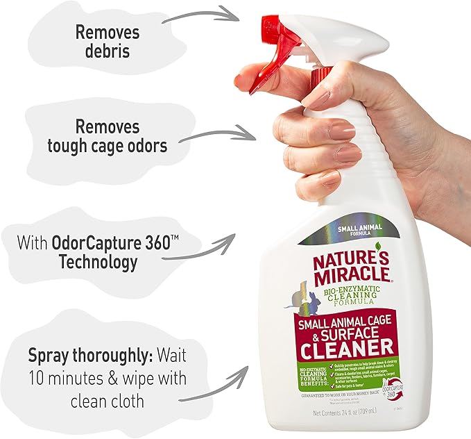 Nature’s Miracle Small Animal Cage and Surface Cleaner, Bio-Enzymatic Cleaning Formula, Destroy Tough Stains and Odors, 24 Ounces