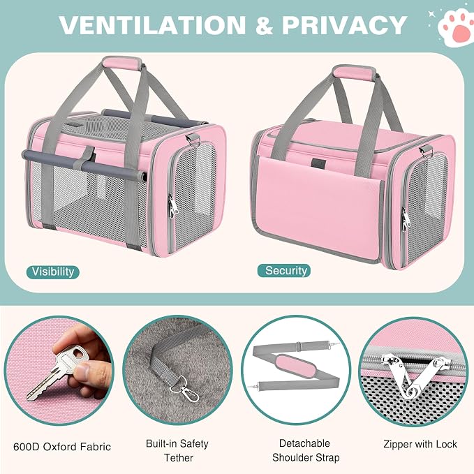 Soft Cat Carrier for Pets Up to 20 Lbs, Collapsible Cat Carrier Bag with Privacy Curtains, Airline Approved Small Pet Carrier for Small Medium Cats Dogs Puppy, Washable Soft Pet Travel Bag Dog Carrier