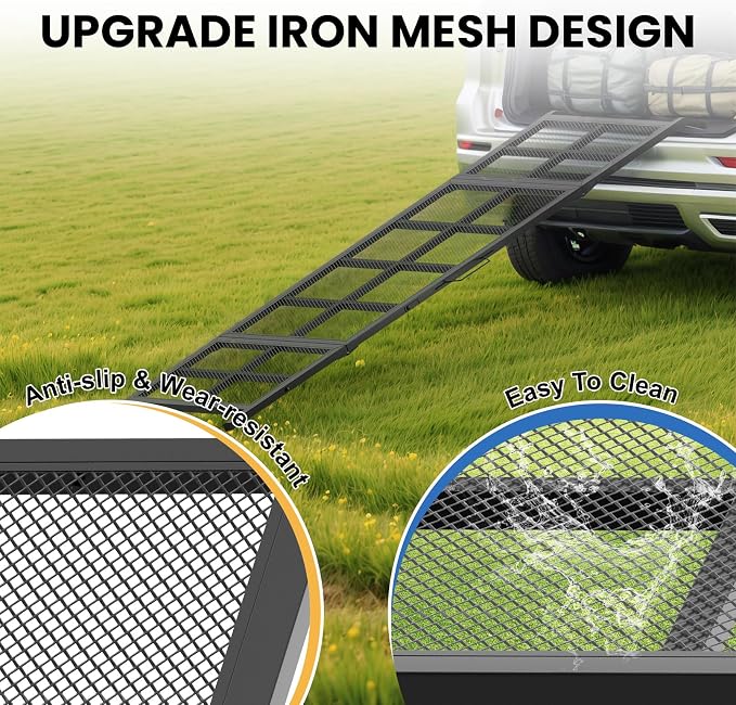 Dog Ramp for Car, 74"x 20" Large Folding Pet Stair Ramp with Non-Slip Mesh, Extra Wide Dog Steps for Medium & Large Dogs Up to 300LBS, Outdoor Portable Dogs Cars Ramp for Car SUV, Truck, RV