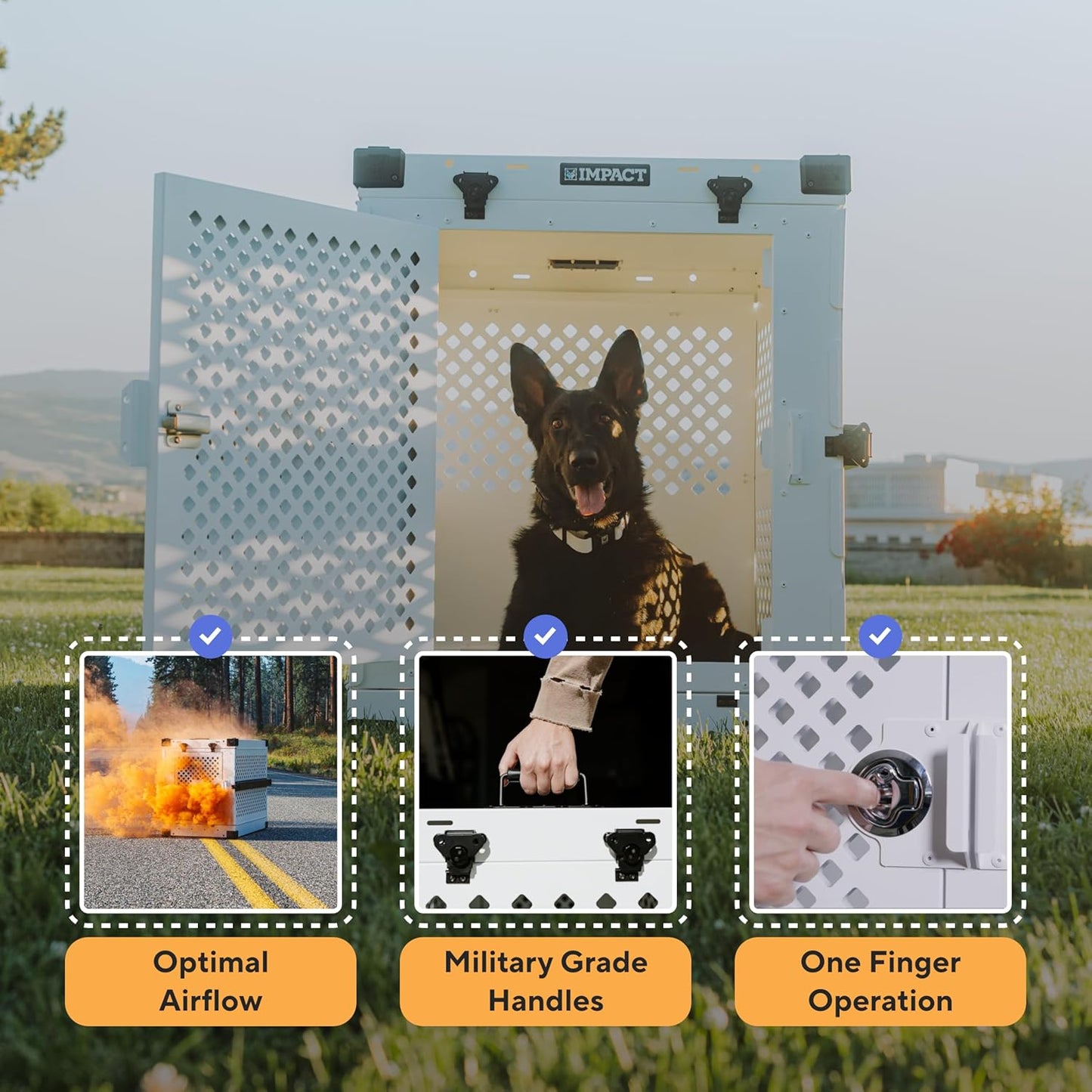 Impact Collapsible Dog Crate - Foldable Hard Crate for Extra Large Dogs - Heavy Duty Travel Kennel with Powder-Coated Aluminum - Quick Setup for Indoor & Outdoor (Gray, 40"+ (40.5" L x 27.5”W x 34" H)