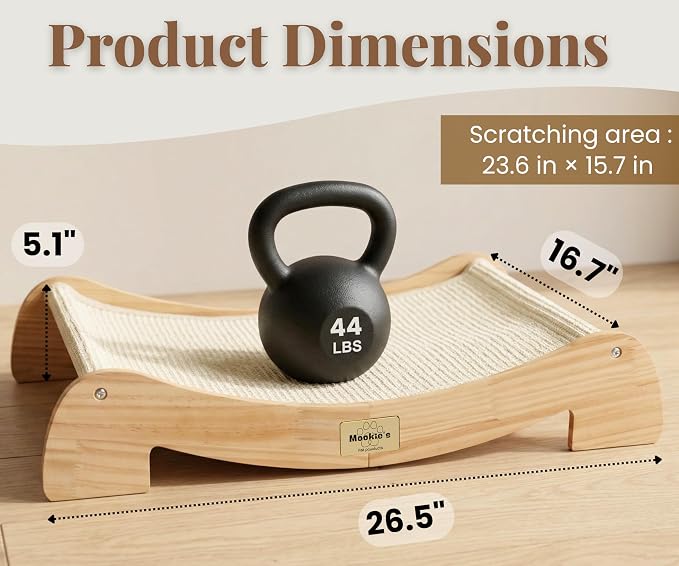 Extra Wide Cat Scratcher Bed, 26.5 x 16.7 in, Natural Sisal, Solid Wood | Stable design, supports cats up to 44 lb, renewable sisal fibres, durable and economical cardboard-free alternative