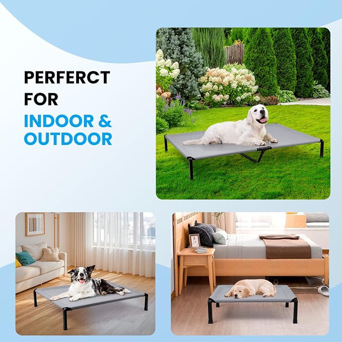Elevated Dog Bed, Cooling Raised Pet Cot with Chew Proof Mesh Fabric and Steel Frame, Portable Dog Cot Bed with No-Slip Rubber Feet, 60 in