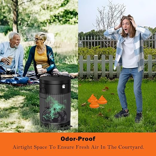 Dog Poop Trash Can Outside - 12L/3.1Gal Metal Outdoor Trash Can with Lid | Outdoor Dog Poop Trash Can with 40 Bags and Removable Inner Bin, Dog Waste Container with Lid Soft Close, Round Black