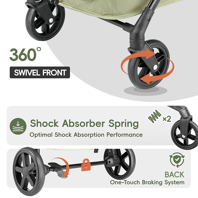 Dog Stroller for 2 Small Dogs or 1 Medium Pet, Low-Entry Design with Anti-Jump-Out, 600D Oxford Fabric, Up to 70 lbs, Green