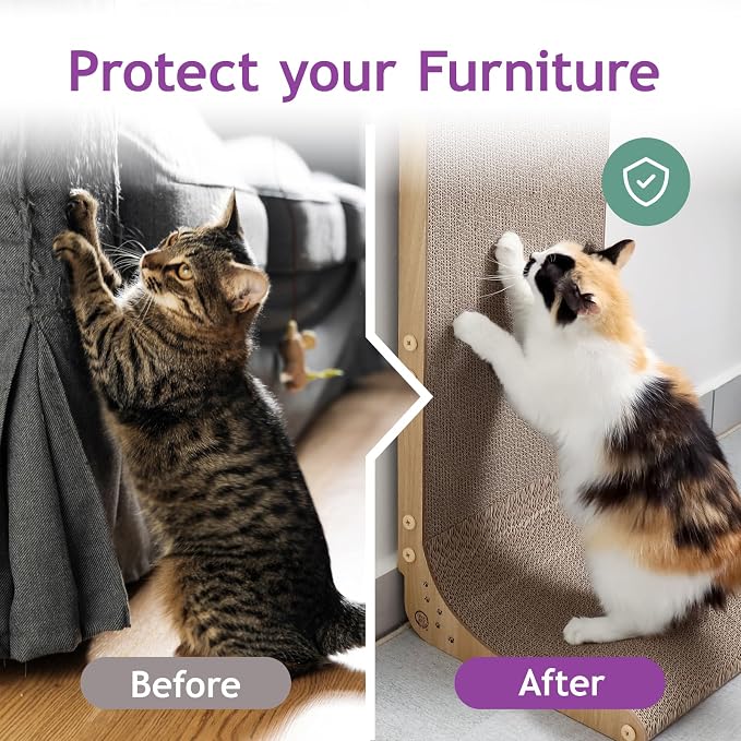 Necoichi Cardboard Cat Scratcher Wall for Indoor Cats - Cat Scratching Board, Cat Scratch Pad Lounger with Reversible Usability and Extra Comfort for Lounge, Curved (Oak, Large)