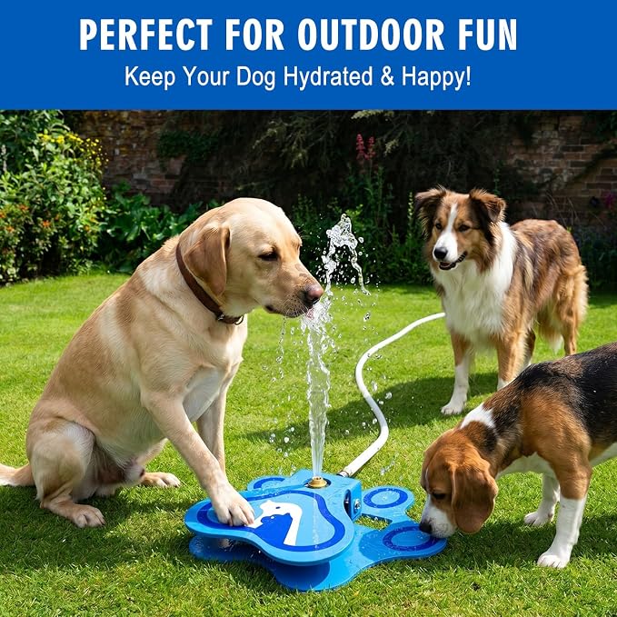 Outdoor Dog Water Fountain for Pets, Paw Activated Aluminum Dispenser | Step-on Automatic Dog Water Dispenser with Sprinkler Fun. Aluminum Self-service Pet Fountain for Yard, Outside, Patio