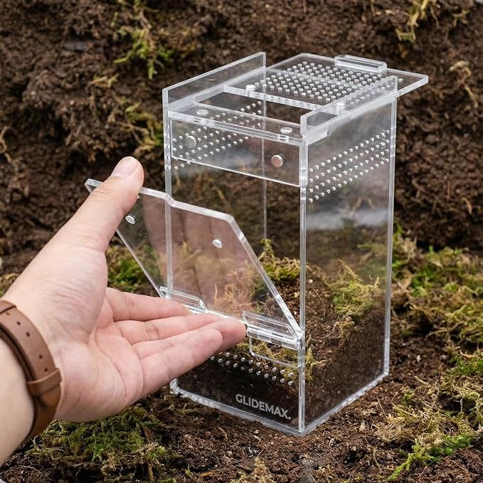 Jumping Spider Enclosure - 3x3x6 Acrylic Tarantula Enclosure Reptile Habitat with Front & Top Magnetic Doors, 0.04" Ventilation Holes Pre-Assembled Terrarium for Spiders, Mantis, Snails, Lizards