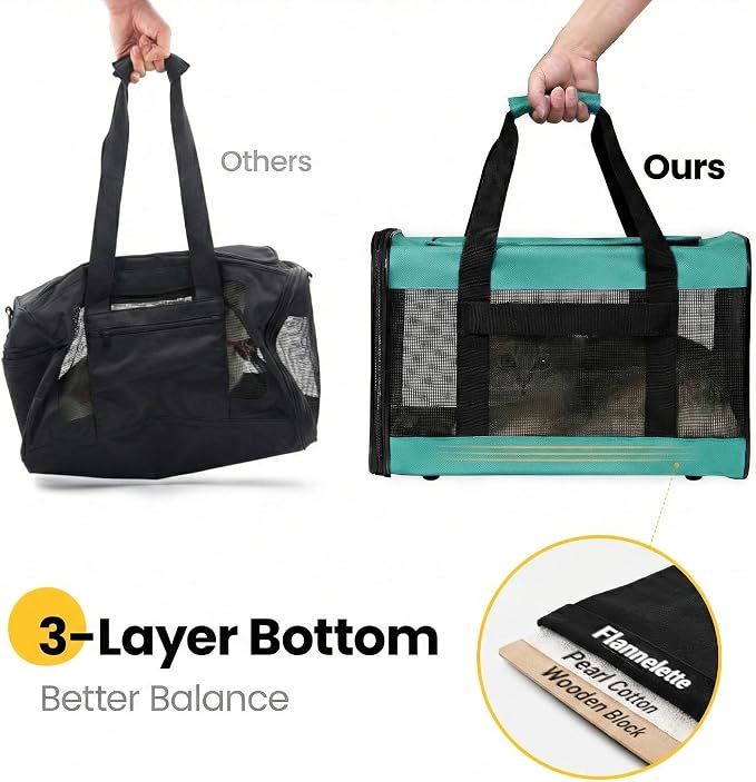 Conlun Cat Carrier Airline Approved, Soft-Sided Dog Carrier with Inner Safety Leash, Pet Transport Carrier for Small-Medium Cats Puppies up to 15 Lbs,Travel Kitten Carrier Bag -Turquoise,M