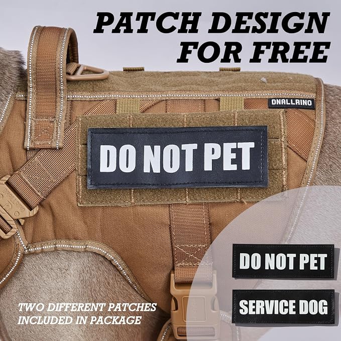 Tactical Dog Harness for Large, No Pull Adjustable Reflective MOLLE Service Dog Harness with Do Not Pet Patches, Military K9 German Shepherd Dog Vest for Training Walking Hunting Brown