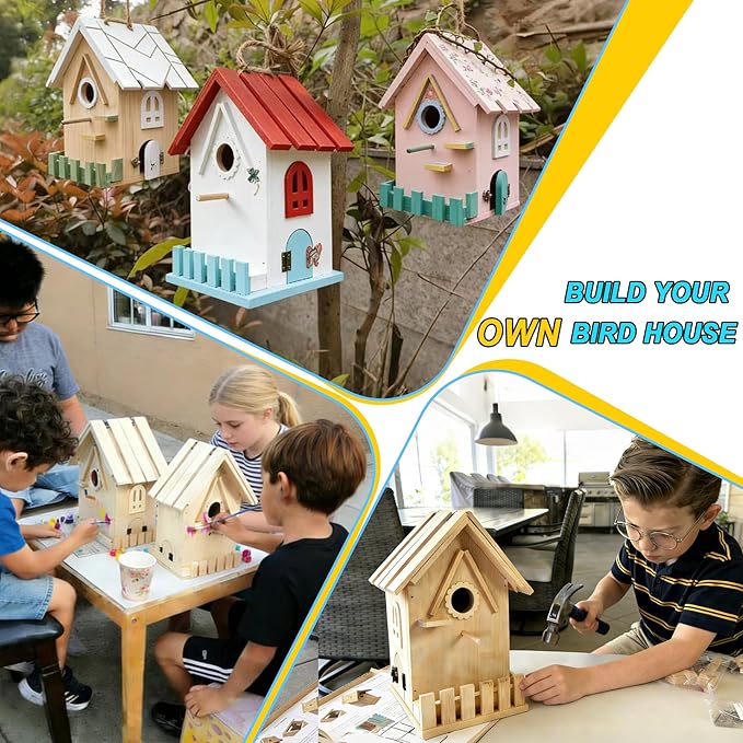 DIY Wooden Bird Houses for Outside with Paint Woodworking Craft for Kids and Adults Hanging Birdhouse for Garden Yard Decor Gifts