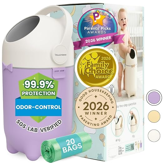 iTouchless 4 Gal Nursery Bin | Odor-Locking Diaper Pail | Lavender Orchid | Rotating Ball Seal Traps Smells | Vibrant Accent Color | Fits Any Standard Bag | Flip-Up Handle Opens With A Single Hand