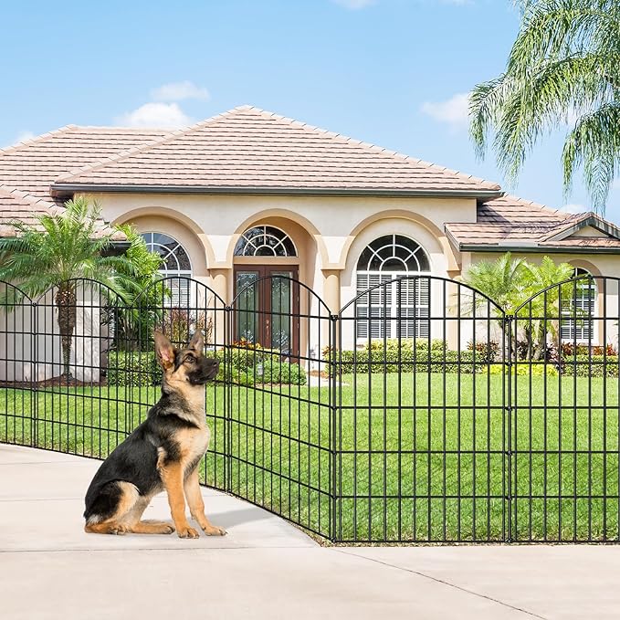 FOREHOGAR Metal Garden Fence 42in (H) x 23.3ft (L), 10 Panels + 11 Stakes Dog Fence Border Fence Animal Barrier, No Dig Garden Fencing for Yard Flower Bed Lawn Patio Outdoor, CTW4210 Black