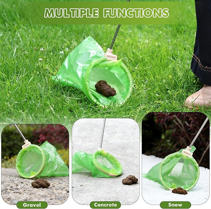 Dog Pooper Scooper, 43" Extendable Pooper Scooper Long Handle with 120 Bags | Portable Poop Scoop for Small Medium Large Dogs, No Touch, Stainless Steel, Lightweight, Foldable, Suit Yard, Park,Wild,City