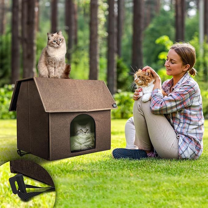 MIU COLOR Outdoor Cat House, Upgraded Large Weatherproof Cat Houses for Outdoor Cats, Insulated Feral Cat Shelter with Removable Soft Mat, Easy to Assemble,17.1" x 15" x 16.6", Brown | Insulated Feral Cat Shelter with Removable Soft Mat, Easy to Assemb...