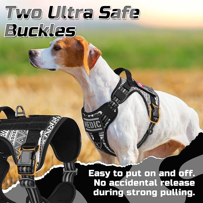 rabbitgoo Tactical Dog Harness for Medium, No Pull Military Service Vest | Molle & Handle, Heavy Duty, Adjustable, Reflective Straps, Easy Control for Training Walking, B&W Geometric, Medium