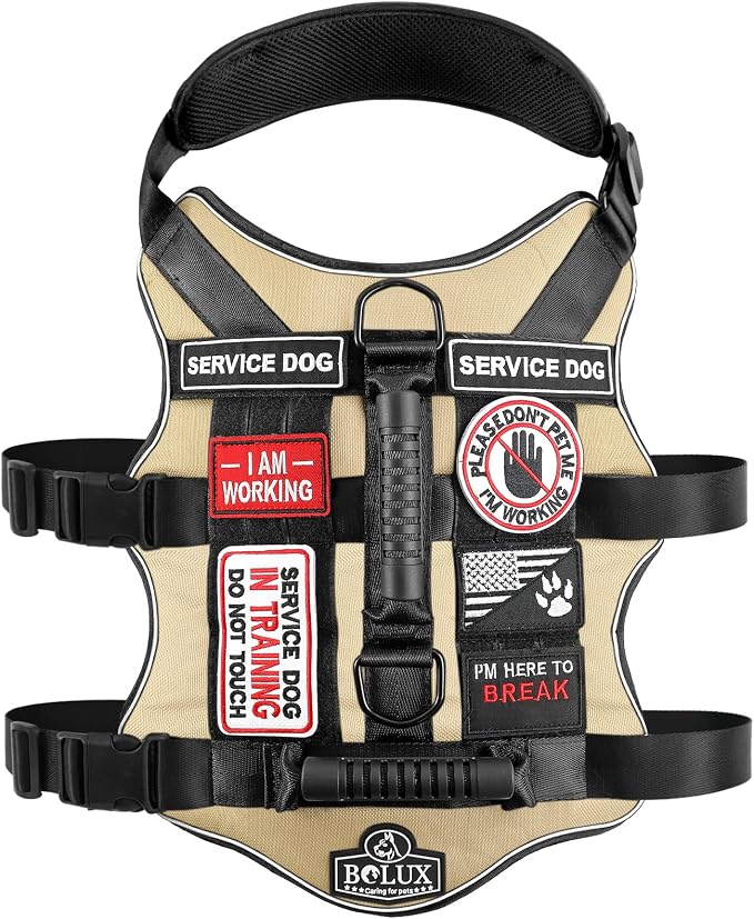 Tactical Dog Harness with 7 Pcs Tags, Service Dog in Training Harness with Easy Control Double Handles, Dog Working Harness K9 Military Service Dog Vest Harnesses for Small Medium Large Dogs