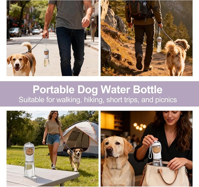 Dog Water Bottle, Portable Water Bottle with Food Container for Dogs Cat Pet Hiking Walking Travel Camping, Leak-Proof Dog Water Bowl Dispenser with Feeder Function Puppy Essentials