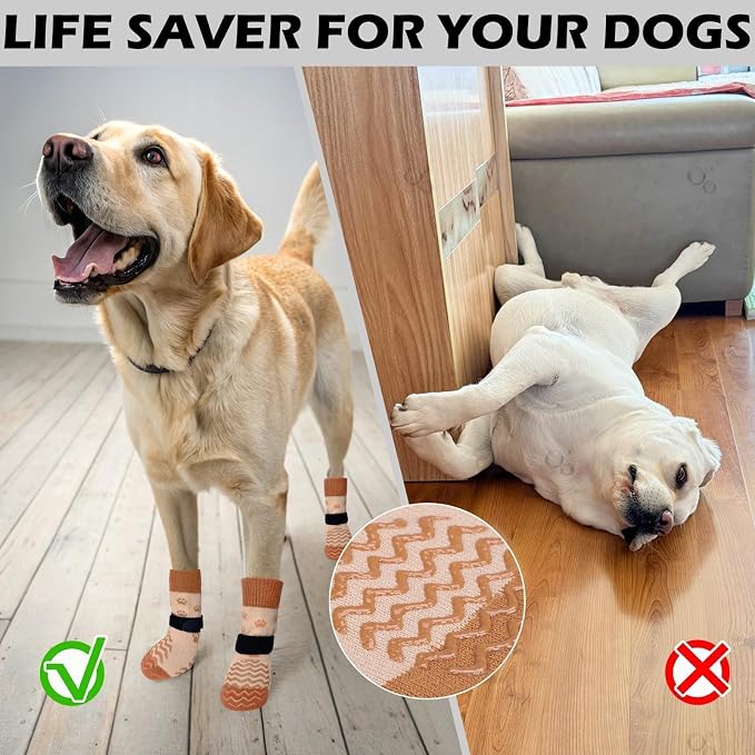 EXPAWLORER 6Pcs Anti Slip Dog Socks to Prevent Licking Paws, Dog Shoes for Hot Pavement, Double Sides Dog Boots & Paw Protectors Booties for Hardwood Floors with Grip Small Medium Large Senior Dogs, M