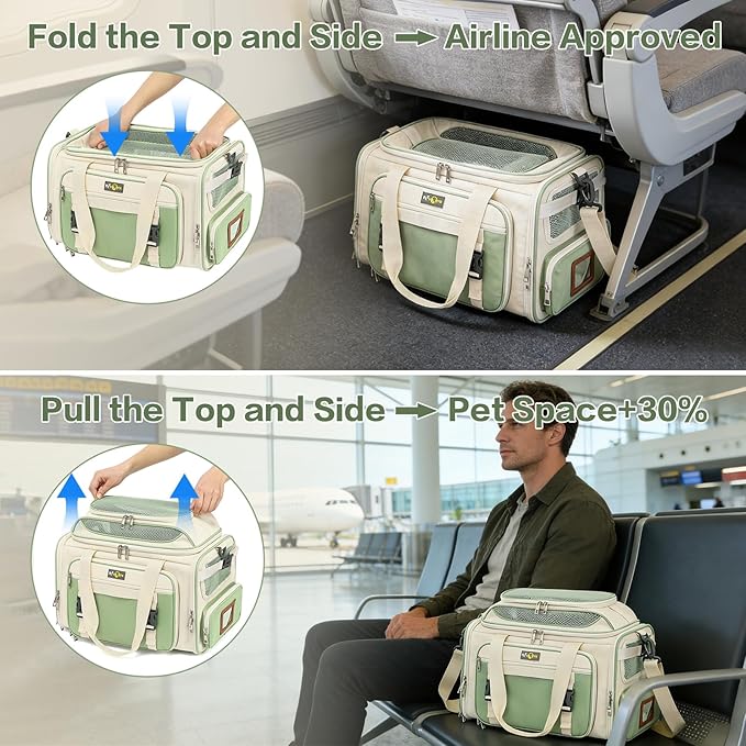 18x11x11 Small Cat/Dog/Pet Carrier – Airline Approved, Collapsible with Expandable Top and Sides. Soft-Sided Travel Puppy Carry Bag, Small Animal Rabbit Kennel Carrying Case, Kitten Mesh Cage