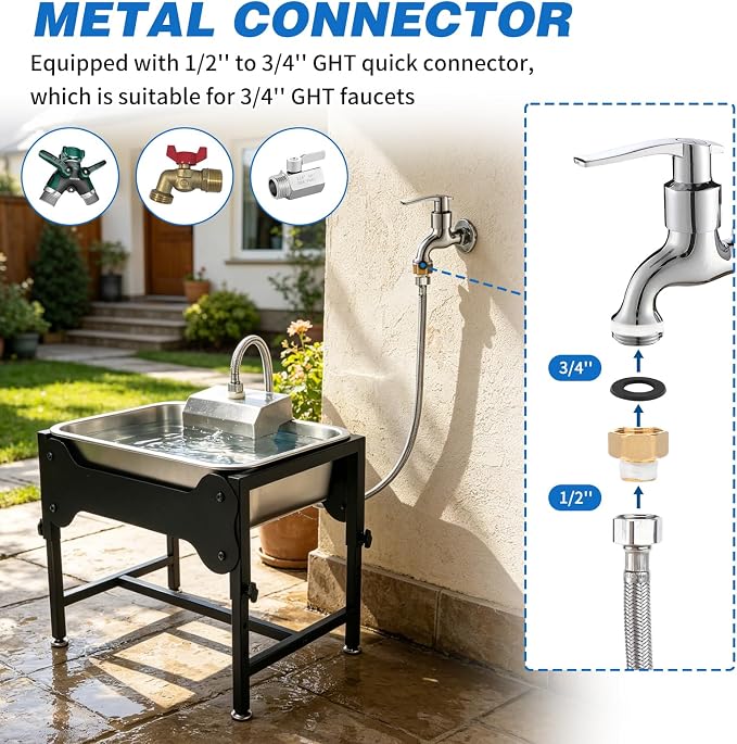 3 Gallon Outdoor Automatic Dog Water Dispenser, 4-Height Stand | Dog Water Bowl Dispenser, Auto-Refill Float Valve, Stainless Steel Bowl, Outdoor Livestock Use, 4 Heights, 14 x 10.6 x 5.9 in