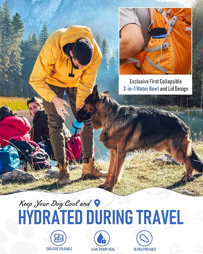 lesotc Dog Water Bottle, Portable Water Dispenser with Bowl, Leak Proof Pet Travel Squeeze Bottle, Puppy Essentials Dog Stuff Accessories for Outdoor Walking, Hiking, Camping