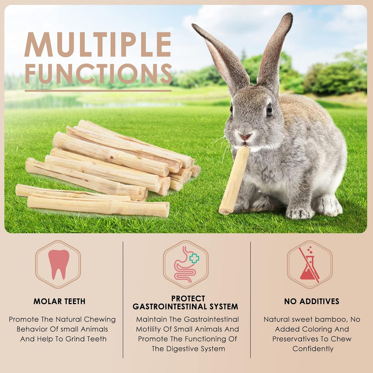 Bissap 145g/0.3Ib Sweet Bamboo Chew Sticks for Rabbits, Bunny Chew Sticks for Rabbits Hamster Chinchilla Guinea Pigs Rabbit Small Animals Natural Treats Teeth Grinding Chew Toys