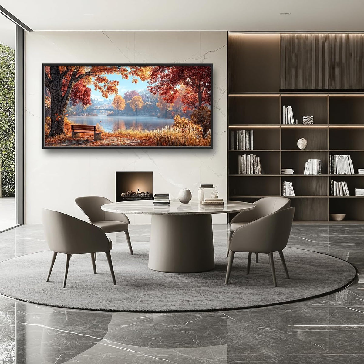 Large Autumn Tree Wall Art for Living Room, Framed Oversized Lake Landscape Wall Decor Nature Canvas Painting Modern Artwork for Living Room Bathroom Bedroom Office Dining Room 60"x30"