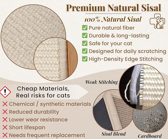 Extra Wide Cat Scratcher Bed, 26.5 x 16.7 in, Natural Sisal, Solid Wood | Stable design, supports cats up to 44 lb, renewable sisal fibres, durable and economical cardboard-free alternative