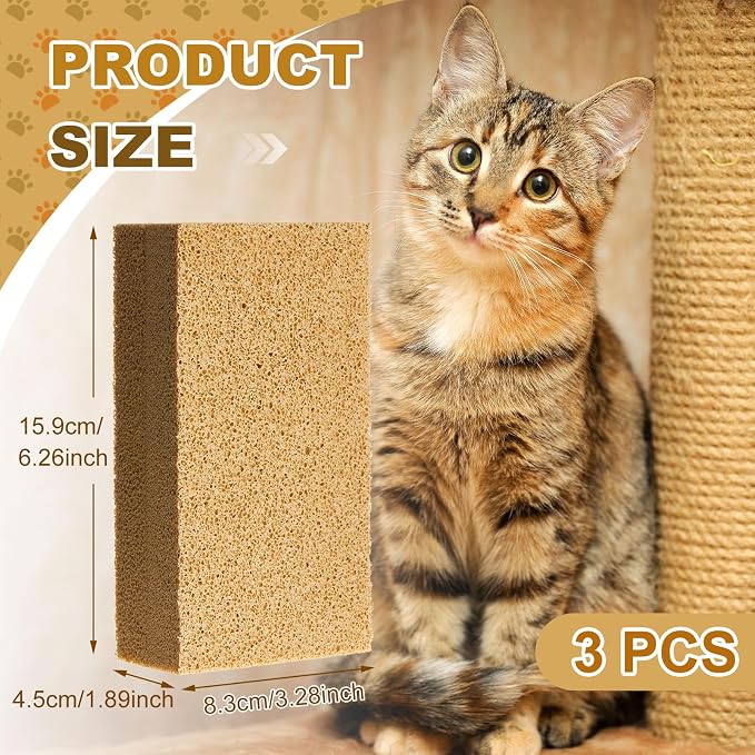 Pet Hair Remover Sponge Cat and Dog Hair Sponge Rubber Pet Fur Lifter Removal Tool, Remove from Furniture, Carpet, Bedding, Clothing, 6.26 x 3.28 x 1.89 Inch (Khaki,3 Pack)