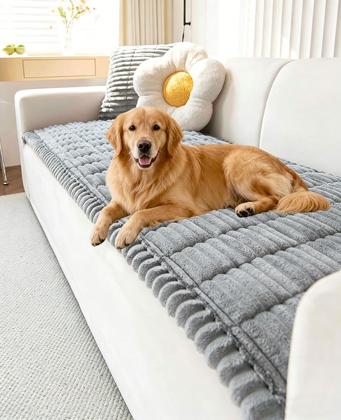 OTOB Sofa Covers for 3 Cushion Couch Washable, Fuzzy Non Slip Pet Friendly Couch Cover Protector Love Seat, All Seasons Soft Plush Furniture Bed Mats Sofa Slipcovers (Gray, 31.5" x 70.9'')