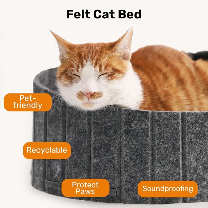 FUKUMARU Cat Scratcher, 24 Inch Sofa Shape Cat Scratching Bed Couch Indoor | Oval Felt Cat Scratcher Bed with Reversible Detachable Cat Scratching Boards, Round Cats Scratch Pads Refill, Dark Grey